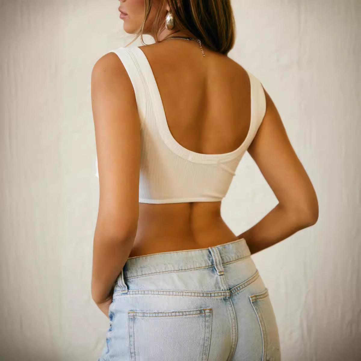 Bow-knot Solid-color Pendant Vest Top