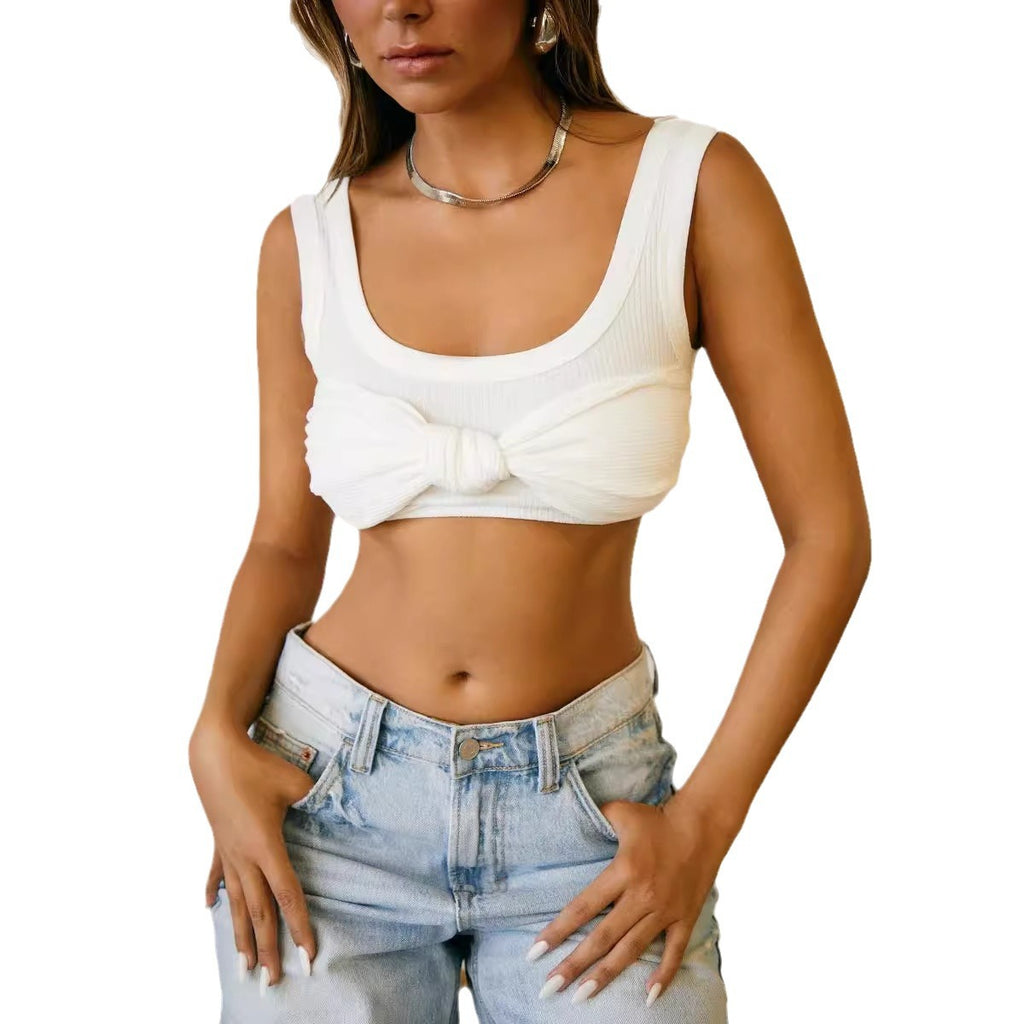 Bow-knot Solid-color Pendant Vest Top