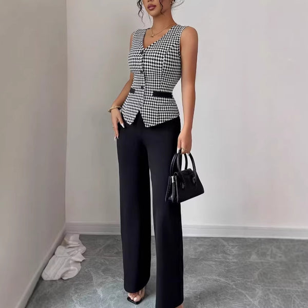 Slim-fit Vest And Solid-color Trousers Casual Suit