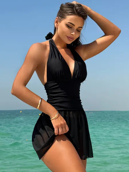 Black Backless One-Piece Swimsuit