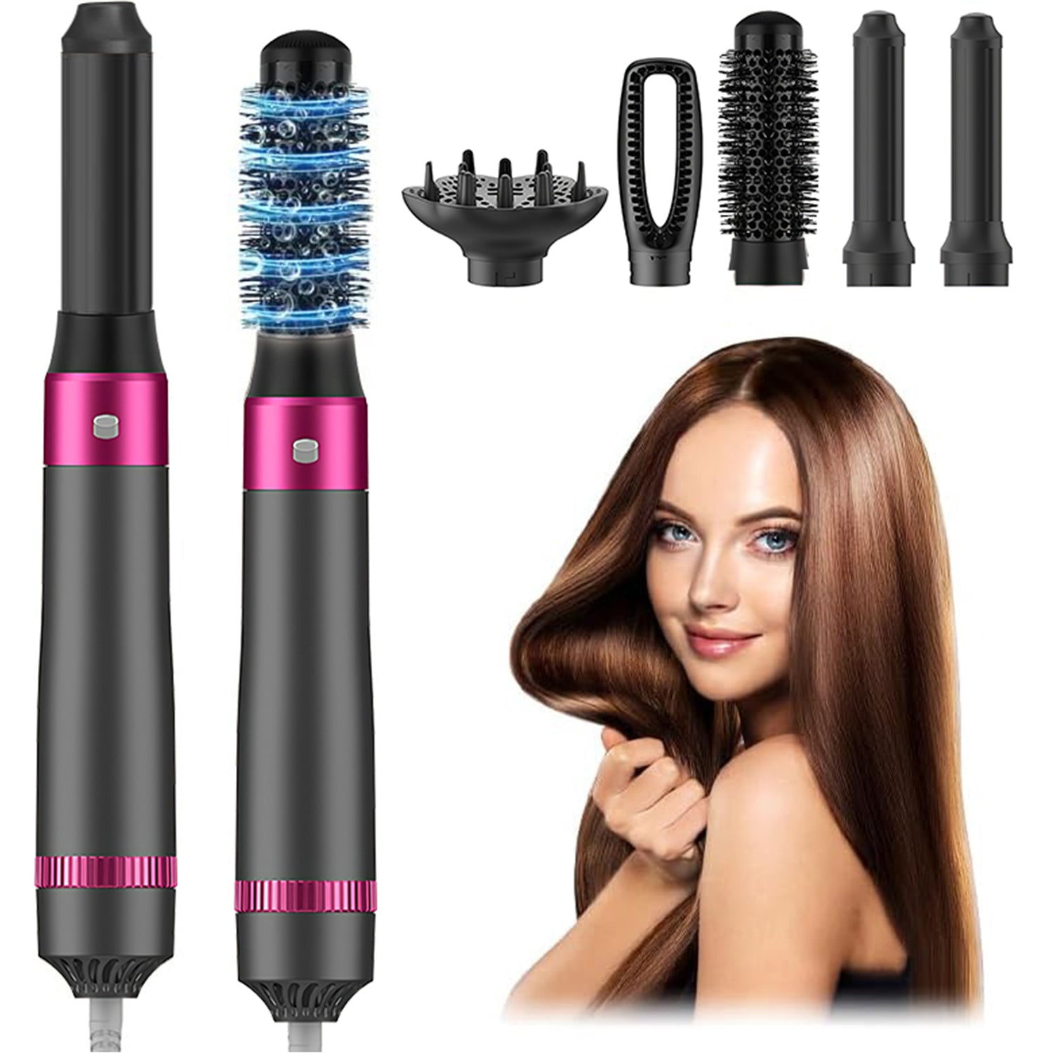 5 In 1 Hair Dryer Brush Kit, Blow Dryer Brush For Drying, Straightening, Volumizing, Curling And Styling Hair - 1000W - Gold